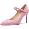 Saekcted Tacchi Alti Donna Spillo Punta Punta Scarpe Mary Jane 8CM Heel High Heels Pumps Rosa Scamosciato 37 EU