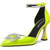 Castamere Donna Alto High Chunky Blocco Tacco Heel Cinturino alla Caviglia Diamante Cristallo a Punta Pumps 8.5 CM Heels Verde Lime 36 EU