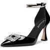 Castamere Donna Alto High Chunky Blocco Tacco Heel Cinturino alla Caviglia Diamante Cristallo a Punta Pumps 8.5 CM Heels Nero 35 EU