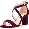 Castamere Donna Chunky Blocco Alto High Tacco Heel Aperte sulla Punta Sandali Cinturino Incrociato Fibbia da Matrimonio Sexy Dress Scarpe Borgogna Rosso 40 EU
