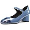 Castamere Medio Chunky Blocco Tacco Heel Rotonda Punta Mary Jane Pumps Ballo Dress 5 CM Heels Blu A 40 EU
