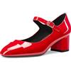 Castamere Medio Chunky Blocco Tacco Heel Rotonda Punta Mary Jane Pumps Ballo Dress 5 CM Heels Rosso 41 EU