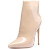 Castamere Polacchine Donna Stivali Cerniera Tacco a Spillo 12CM Beige Nudo Pelle Verniciata Scarpe EU 37.5