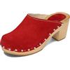 BeComfy Zoccoli Donna Legno Pelle Sabot Scamosciato Scarpe di Legno Ciabatte Tacchi Alti 35-41 EU (Rosso, Numeric_35)