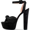 Castamere Donna Alto High Chunky Blocco Piattaforma Tacco Heel Aperte sulla Punta Cinturino alla Caviglia Nodo Fiocco Sandali Nero 35 EU