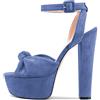 Castamere Donna Alto High Chunky Blocco Piattaforma Tacco Heel Aperte sulla Punta Cinturino alla Caviglia Nodo Fiocco Sandali Blu 38 EU