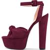 Castamere Donna Alto High Chunky Blocco Piattaforma Tacco Heel Aperte sulla Punta Cinturino alla Caviglia Nodo Fiocco Sandali Borgogna Rosso 39 EU