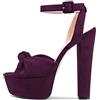Castamere Donna Alto High Chunky Blocco Piattaforma Tacco Heel Aperte sulla Punta Cinturino alla Caviglia Nodo Fiocco Sandali Viola A 35 EU