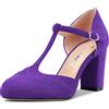 Castamere Donna Chunky Blocco Alto High Tacco Heel Rotonda Punta Pumps T-Strap Fibbia da Matrimonio Ufficio 8.5 CM Heels Viola 39 EU