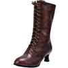 SoonerQuicker Ladies Lace Up Stivali al Polpaccio Lunghezza Stivali Donna in Pelle Louis Tacco Caviglia Stivaletti Punk Womens Stivali da Combattimento Steampunk Gotico Vintage