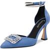 Castamere Donna Alto High Chunky Blocco Tacco Heel Diamante Cristallo Cinturino alla Caviglia a Punta Pumps Cute 8.5 CM Heels Blu Scamosciato 38 EU