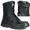 Rock Reptile Taskforce - Stivali da combattimento da uomo, in pelle nera, con puntale in acciaio, leggeri, impermeabili, scarpe da pattuglia militare S1P SRC con cerniera e lacci, taglia, Nero , 42 1/3 EU