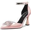 Castamere Donna Alto High Chunky Blocco Tacco Heel Cinturino alla Caviglia Diamante Cristallo a Punta Pumps 8.5 CM Heels Rosa 38 EU