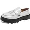 HHMYJUQA Mocassini da Uomo con Nappe in Pelle Verniciata Slip-On con Suola Carrarmato Spessa Scarpe Casual E Eleganti con Plateau,Bianca,38 EU