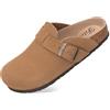 FITORY Sabot Donna Slip-On in Pelle con Punta Sandali Ciabatte Comodi in Suede e Sughero Morbido, Marrone Castagna Taglie 38