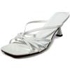 MISSCAI Sandali Donna Estivi con Tacco Eleganti Sandali Cerimonia Donna Punta Quadrata Mules Donna con Cinturini Sottili Effetto Vernice Tacco 7,5 cm Scarpe Estate per Matrimonio Festa Sera Bianco 39
