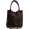 Modarno Borsa shopper da donna in vera pelle scamosciata con frangia più custodia per gioielli dello stesso colore - Borsa a mano - Borsa a spalla (Testa di Moro)