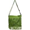 Modarno Borsa a tracolla con frange in camoscio - borsa tracolla donna in pelle scamosciata (Verde Cipro)