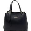 Chicca Borse Borsa a Mano Elegante da Donna in Pelle Martellata con Tracolla (Nero)