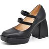 IF Fashion Scarpe con Tacco Grosso Decoltè Dellecolleté da Donna Mary Jane Cinturini Punta Quadrata HF-90 Nero N.36