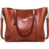 FiveloveTwo Donna Borsa a Mano Spalla Tracolla per PU Pelle Tote Maniglia Cartella Messaggero Borsa marrone