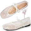 Hxprnoetxy Ballerine eleganti da donna con punta quadrata in pizzo con fiocco, ballerine in rete traspiranti e trasparenti Mary Jane, bianco, 38.5 EU