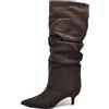 IF Stivali alti donna scamosciato con tacco basso a spillo gattina KITTEN HEELS arricciato elegante e confortevole A9811 marrone N.39
