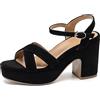 Bviennic Donna Punta Aperta Suede Tacco Chunky Plateau Sandali Moda Con Cinturino Alla Caviglia Bridal Vestito Scarpe Tacco Alto Nero Numero 33 Eu