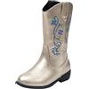 rismart Bambina Stivali da Cowgirl Cowboy Ricamati Western Polpaccio per Inverno, Fiore Blu Dorato, 31.5