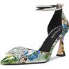 Castamere Donna Alto High Chunky Blocco Tacco Heel Cinturino alla Caviglia Diamante Cristallo a Punta Pumps 8.5 CM Heels Multicolore C 40 EU