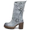 IF FASHION Stivaletti Tronchetti Da Donna Con Tacco Grosso Plateau Borchie Pelle Sintetica G669 blu jeans N.39