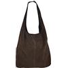 Freyday BT02 - Borsa da donna, in pelle scamosciata, borsetta a tracolla dall'effetto metallizzato, marrone scuro., Grande