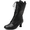 Galindopia Vintage Donna's Mid-Calf Stivaletti Cordoncino Victorian Mediaeval Renaissance Style Punta Rotonda Character Scarpe Cosply Pirate Black Plus Size 48