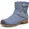 IF Fashion Stivali Stivaletti Biker Motociclista da Donna Traforato Con Fibbie Primaverili Estivi Pelle Sintetica Effetto Jeans GR-6656 Blu N.39