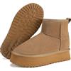 Mishansha Doposci Donna Stivaletti Invernali Caldi, Marrone-beige 41