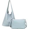 ANGELO Borsa a Spalla da Donna in Pelle PU, Borsa a Sacca 2in1 con Pochette e Tracolla Rimovibile, Hobo Tote Elegante Grande Capienza, per Lavoro, Ufficio, Università, Viaggio (Celeste)