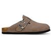 BOSANOVA Zoccoli svettati piatti realizzati con dettaglio a striscia con fibbia regolabile e suola bio in sughero da 2,7 cm. Senza chiusura. Soletta Comfort. Scarpe da donna