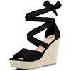 Allegra K Sandali da donna con lacci con espadrilles e zeppa, Nero, 38 EU