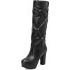 Lroey Reoly Donna Stivali a Metà Polpaccio Zip Tacco a Blocco Stivali con Plateau con Cristalli Tacco Alto Appuntito Moda Stivali da Festa, Z29 EU2Mi Nero Numero 32 EU