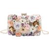 lapulio Borsa da sera floreale da donna, pochette con perline con paillettes e strass, borsa per festa di nozze con catene, Champagne, Small
