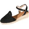 Generic Espadrillas da donna con zeppa in pizzo all'uncinetto, cinturino alla caviglia, punta aperta, tacco alto, scarpe estive da passeggio, eleganti scarpe da festa da donna, F1 Nero, 36.5 EU