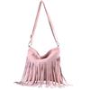 Modarno Borsa a tracolla con frange in camoscio - borsa tracolla donna in pelle scamosciata (Rosa Chiaro)