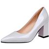 EXECAB Décolleté da Donna in Pelle Verniciata con Tacco Quadrato da 7,5 cm Scarpe Classiche Décolleté con Punta a Punta Party Plus Size,Grigio,40 EU