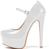 elashe-Scarpe col Tacco Alto - 16CM Scarpe da Donna- Cinturino alla Caviglia- Scarpe con Plateau Bianca EU36