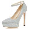 Lroey Reoly Décolleté a Spillo da Donna, Pompe al Tallone Alto Appuntito Fibbia Scarpe da Sera con Plateau con Cinturino alla Caviglia Paillettes Eleganti Vqygci Argento Numero 32 EU