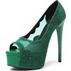 elashe Tacco Spillo Plateau Donna Peep Toe Tacchi Alti Fiore di Pizzo Decoltè Strass Scarpe Décolleté Verde EU36