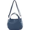 modamoda de T218 - Borsa a tracolla da donna in pelle, made in Italy, Blu zaffiro/metallo oro, s