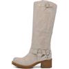 IF Fashion Scarpe Stivali da Donna Al Polpaccio Biker Motociclista Con Fibbie Anfibi Camoscio 660-5 beige N.39