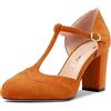 Castamere Donna Chunky Blocco Alto High Tacco Heel Rotonda Punta Pumps T-Strap Fibbia da Matrimonio Ufficio 8.5 CM Heels Arancione 39 EU