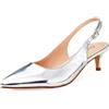 GENSHUO Décolleté da donna con tacchi kitten bassi, slingback eleganti a punta chiusa con cinturino alla caviglia, eleganti décolleté da sposa formali e comode, Argento metallizzato., 6